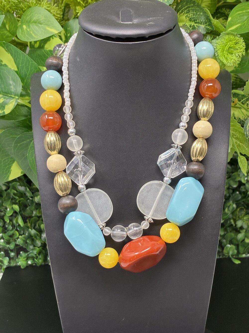 Erica Lyons Multi Color Chunky Bead Statement Necklace And Clear Beaded Glass